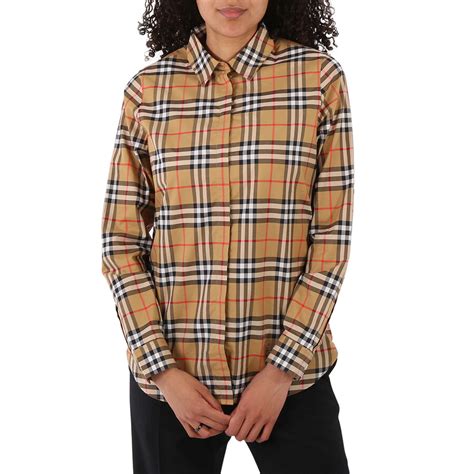 Burberry Ladies Antique Yellow Vintage Check Print Shirt